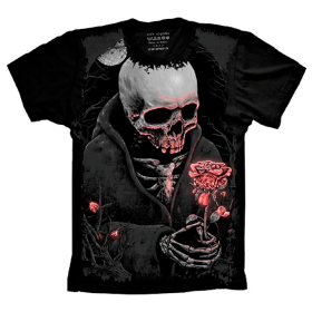 Camiseta Skull Caveira Com Rosa